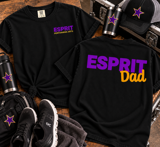 Esprit Dad black Comfort Colors tee front and back lifestyle mockup