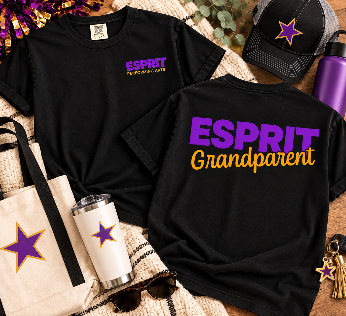 Esprit Grandparent black Comfort Colors tee front and back lifestyle mockup