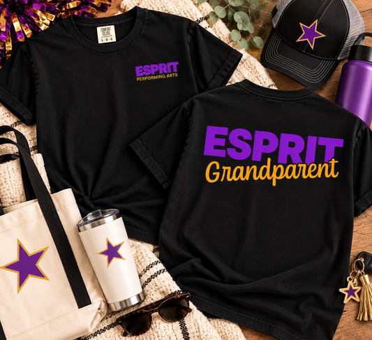 Esprit Grandparent black Comfort Colors tee front and back lifestyle mockup
