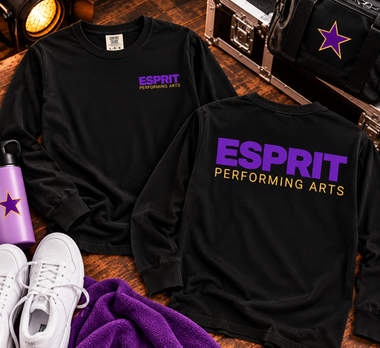 Esprit Performing Arts black Comfort Colors adult long sleeve tee front and back